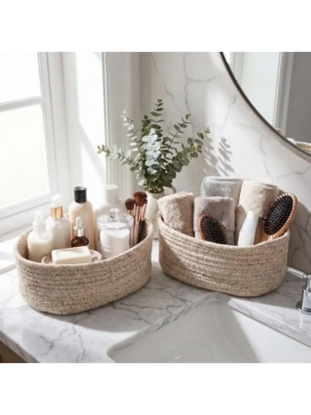 10 Pack Small Woven Storage Baskets - Cotton Rope & Linen Organizers